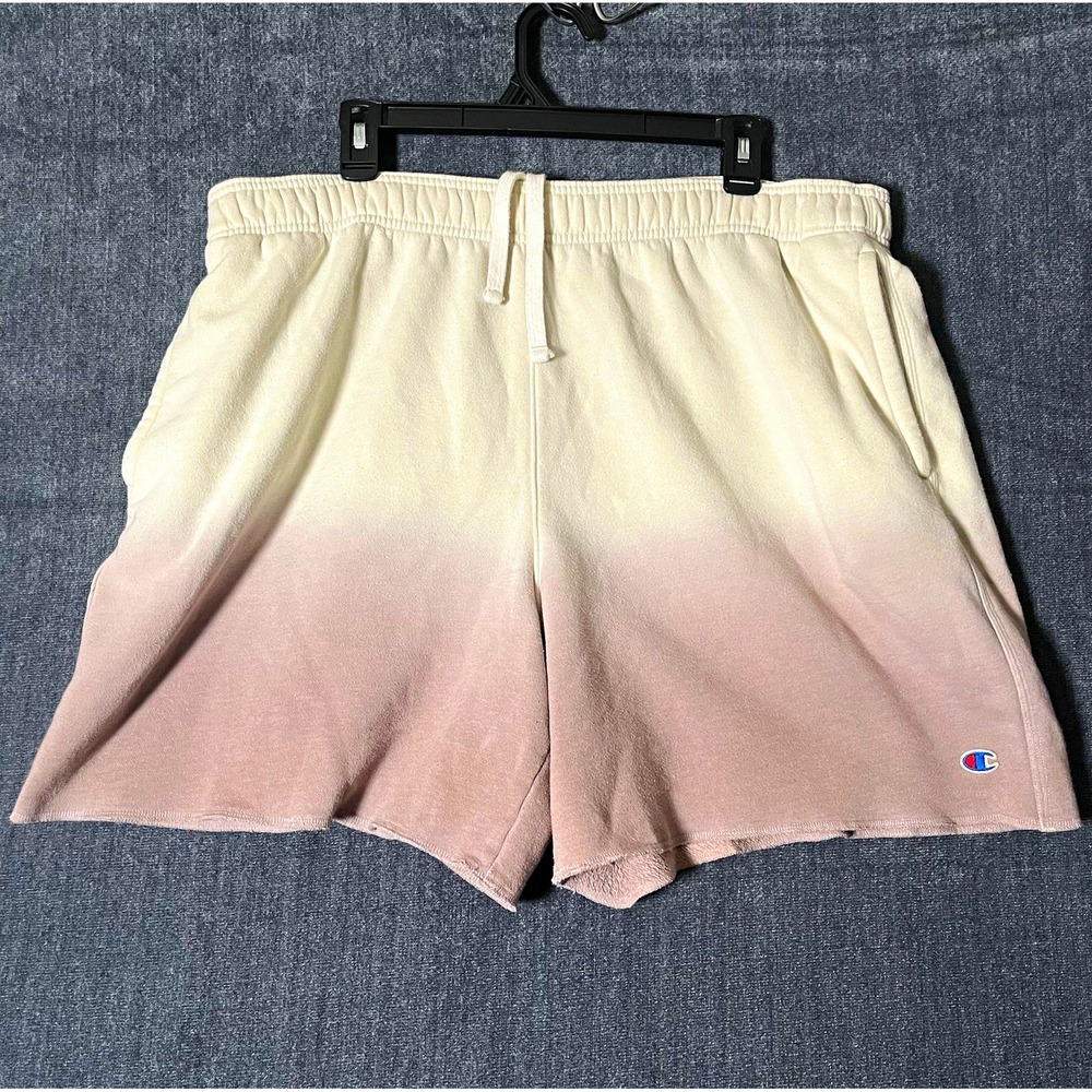 Champion Men's Ombre Fleece Sweat Shorts 2XL Ivory Pink Drawstring Pockets